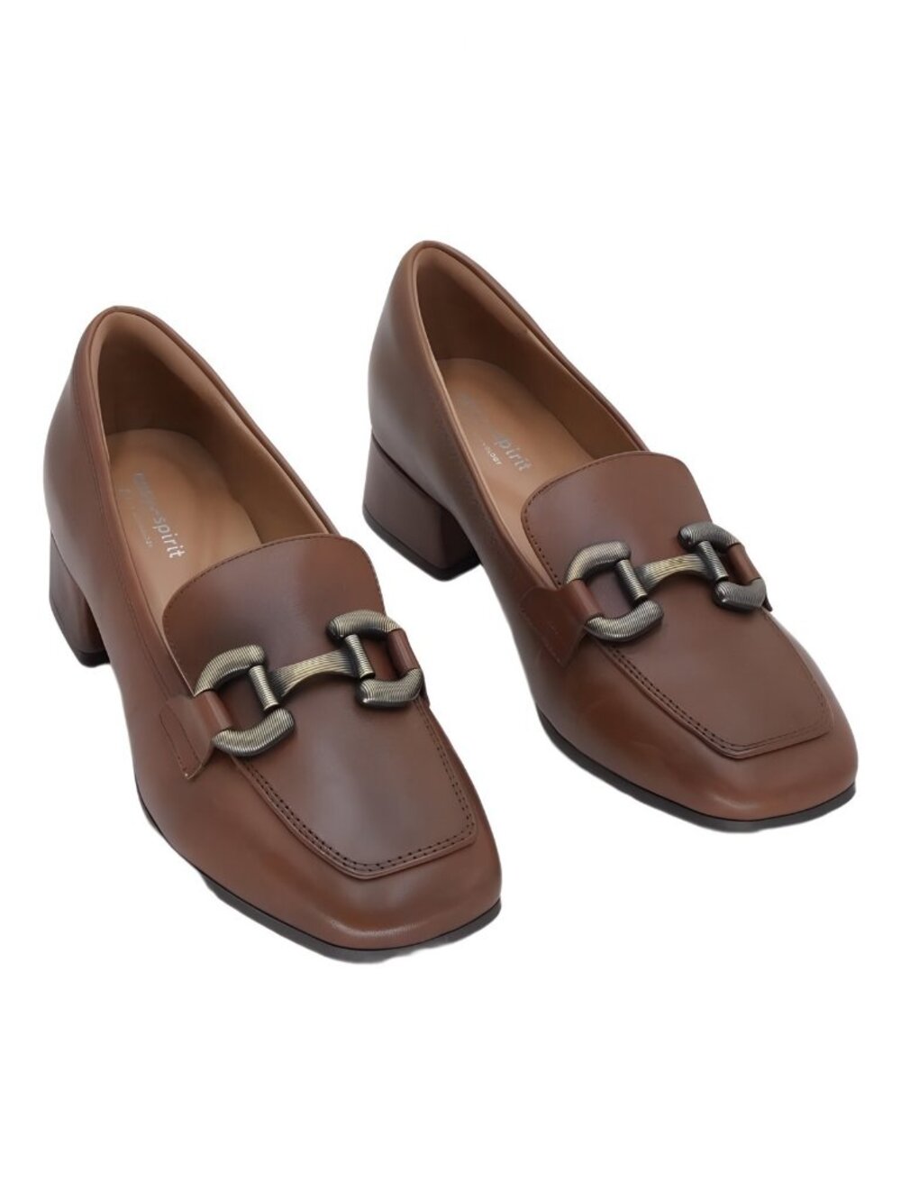 Easy Spirit Womens Franny Heeled Loafers Cognac Brown Leather Sz 7M